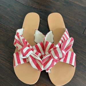 A New Day red and white striped sandals, womens size 9